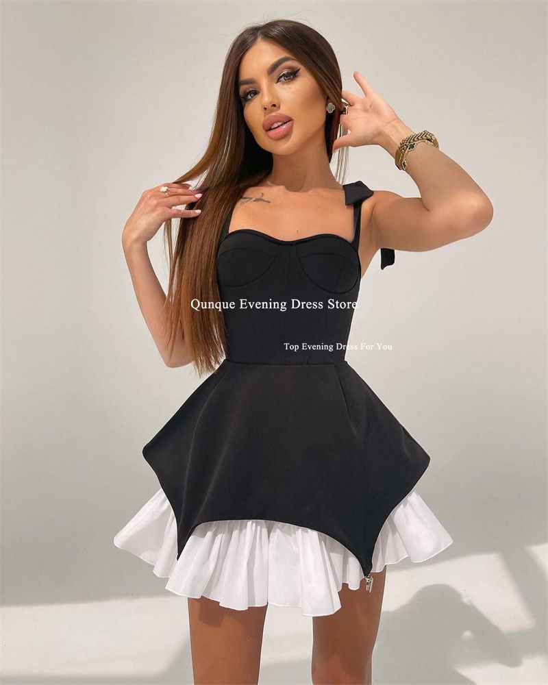 Μικρογραφία: Qunque Short Satin Homecoming Dresses for Teens Spaghetti Straps Prom Dress Wit