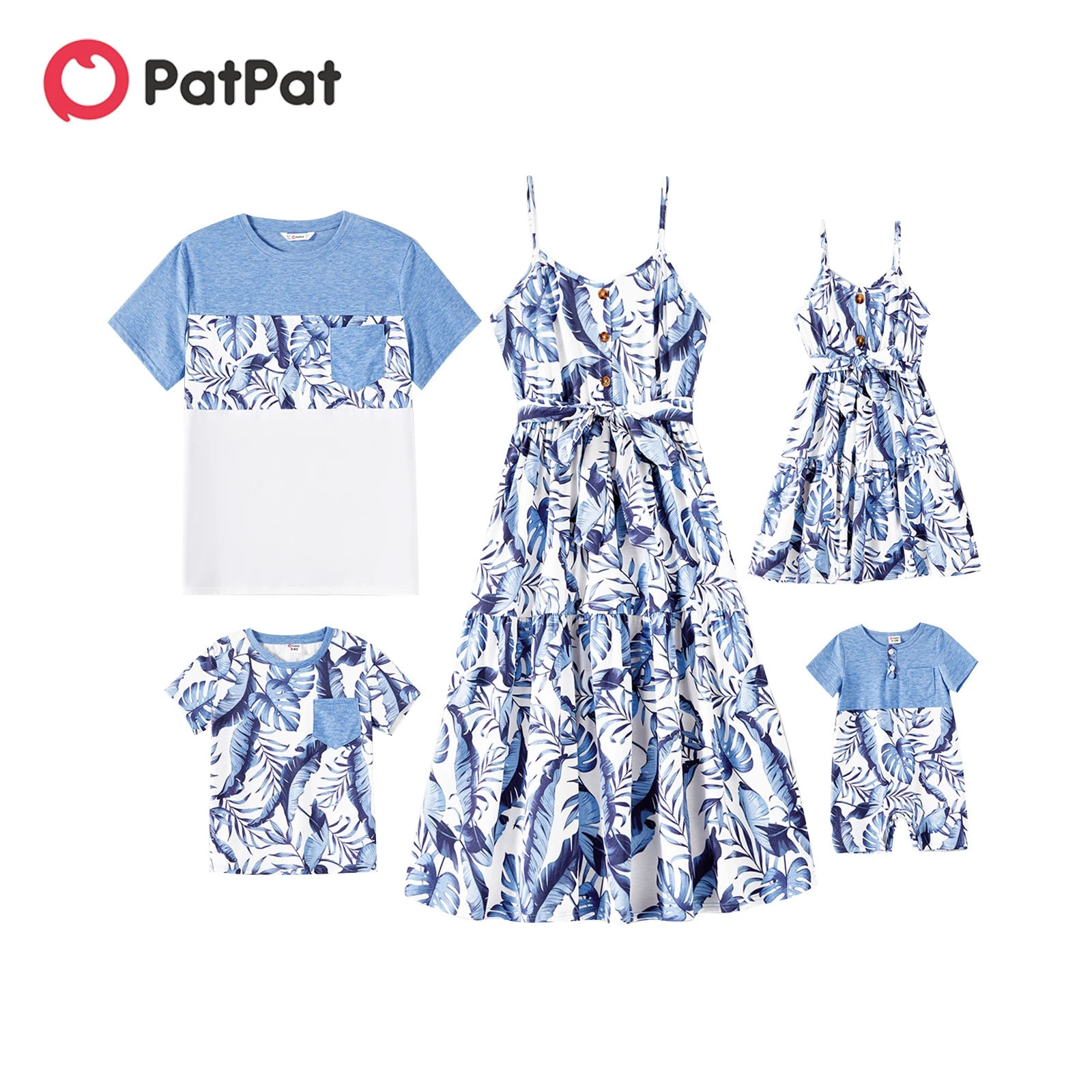 PatPat Family Matching Outfits Allover Leaf Print Naia Cami Dresses and Short-s