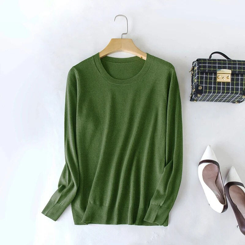 Thumbnail: Women 85% Silk 15% Cashmere Round Neck everyday Long Sleeve Pullover Sweater To