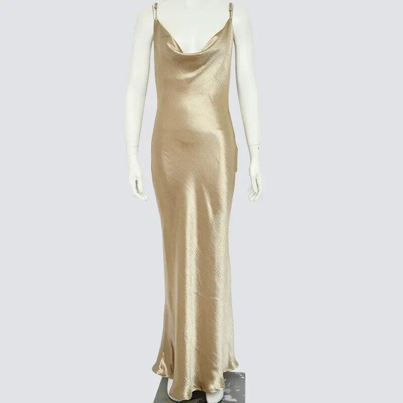 Thumbnail: Elegant Satin Backless Maxi Dress For Women Gown Summer Spaghetti Strap Sleevel
