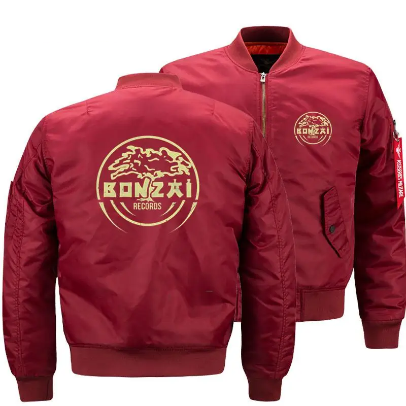 Thumbnail: Bonzai Records Men Bomber Jackets Thick Pilot Jacket Hardcore Graphic Outerwear