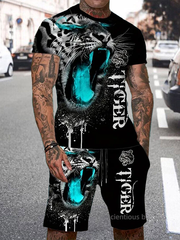 Thumbnail: New Summer Men Sets Shorts Outfits Male Tees Street T Shirt Two Piece 3D Print 