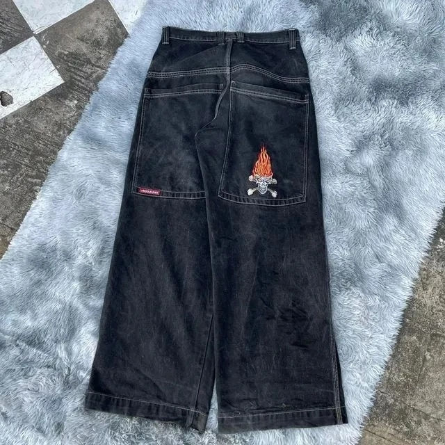 Thumbnail: Hip Hop Streetwear Women Black High Waist Jeans Vintage Street Letter Embroider