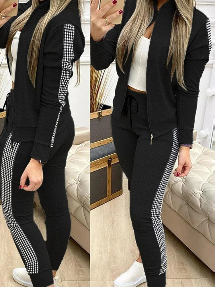 Miniatura: Fashion Tracksuit 2 Piece Set Autumn Winter Zipper Jacket + Long Pants Sports S