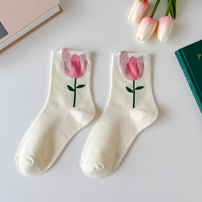 Thumbnail: 1 Pair Women Socks Japanese Korean Style Cartoon Flower Candy Color Harajuku Ka