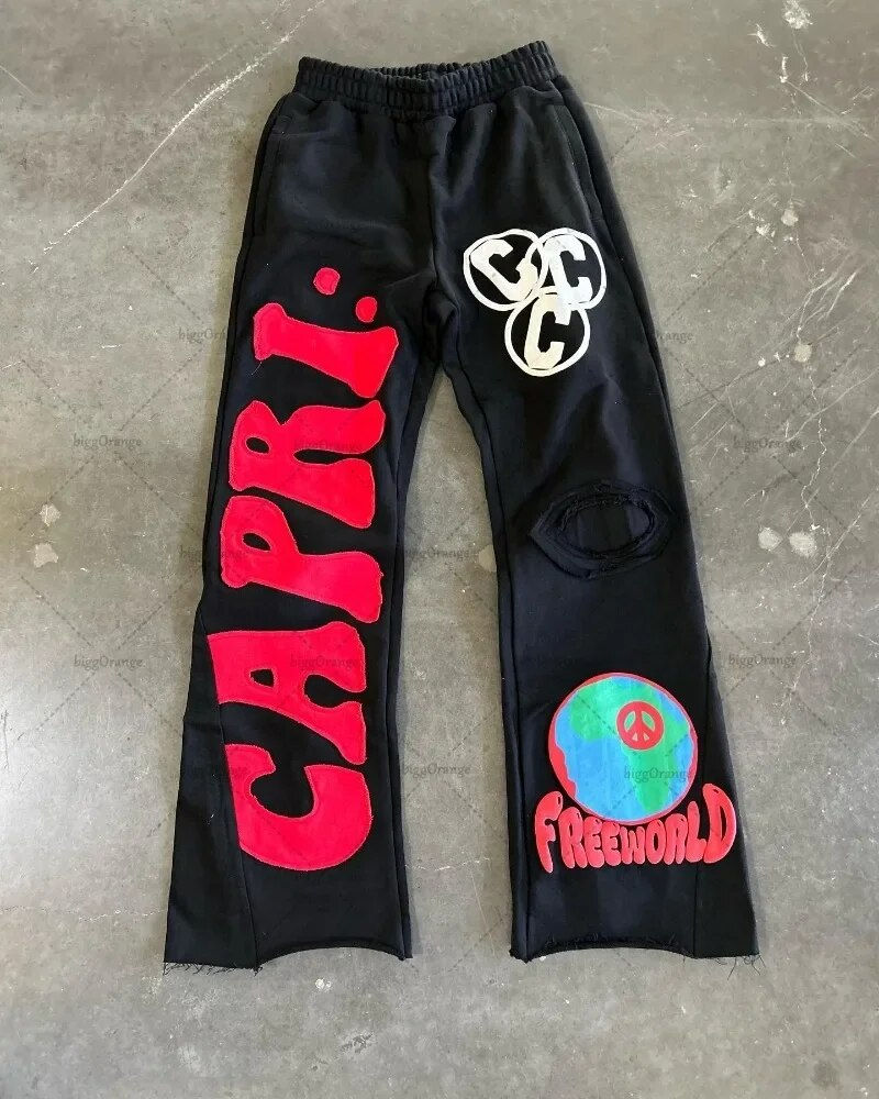 Miniatura: 2023 New Embroidered American Wide Leg Pants High Street Retro Trousers Women Y