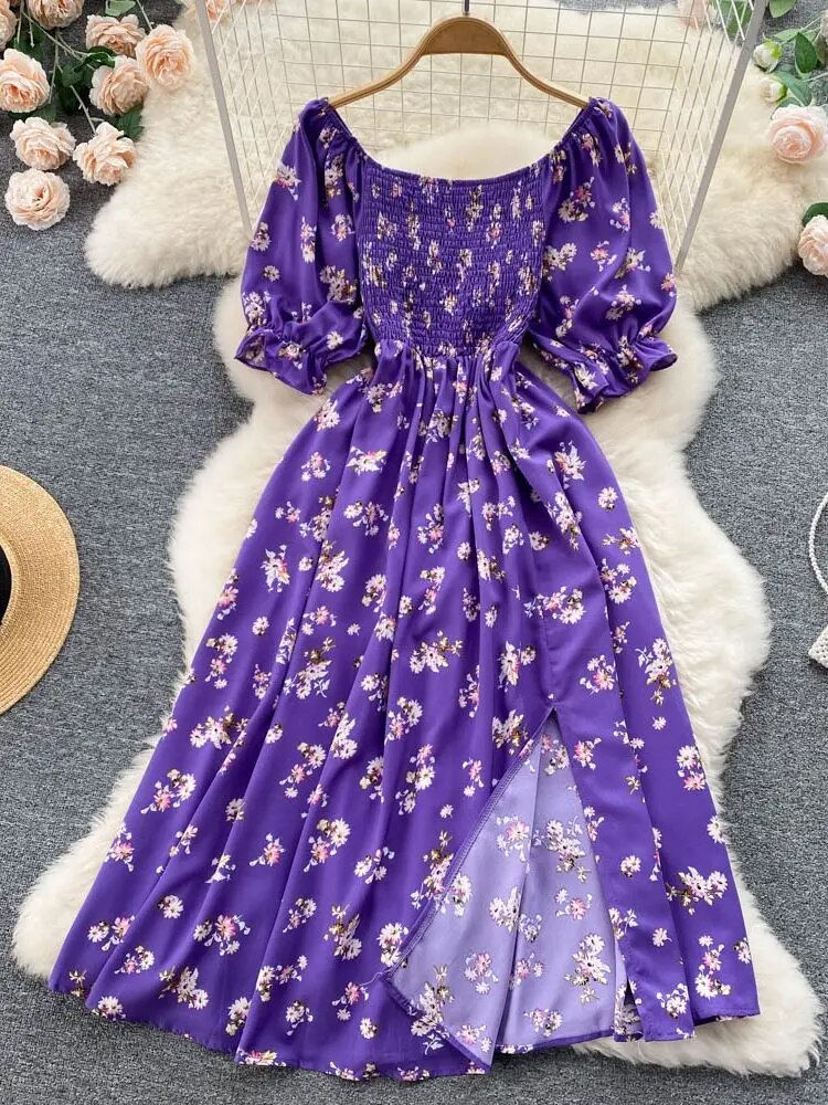 Thumbnail: YuooMuoo Fast Shipping Women Dress Fashion Romantic Floral Print Split Long Sum