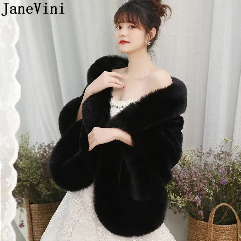 Miniatura: JaneVini Winter Etole Mariage 165*55 cm Plus Size Woman Faux Fur Bridal Wrap St