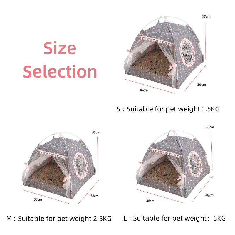 섬네일: Sweet Princess Cat Bed Foldable Cats Tent Dog House Bed Kitten Dog Basket Beds