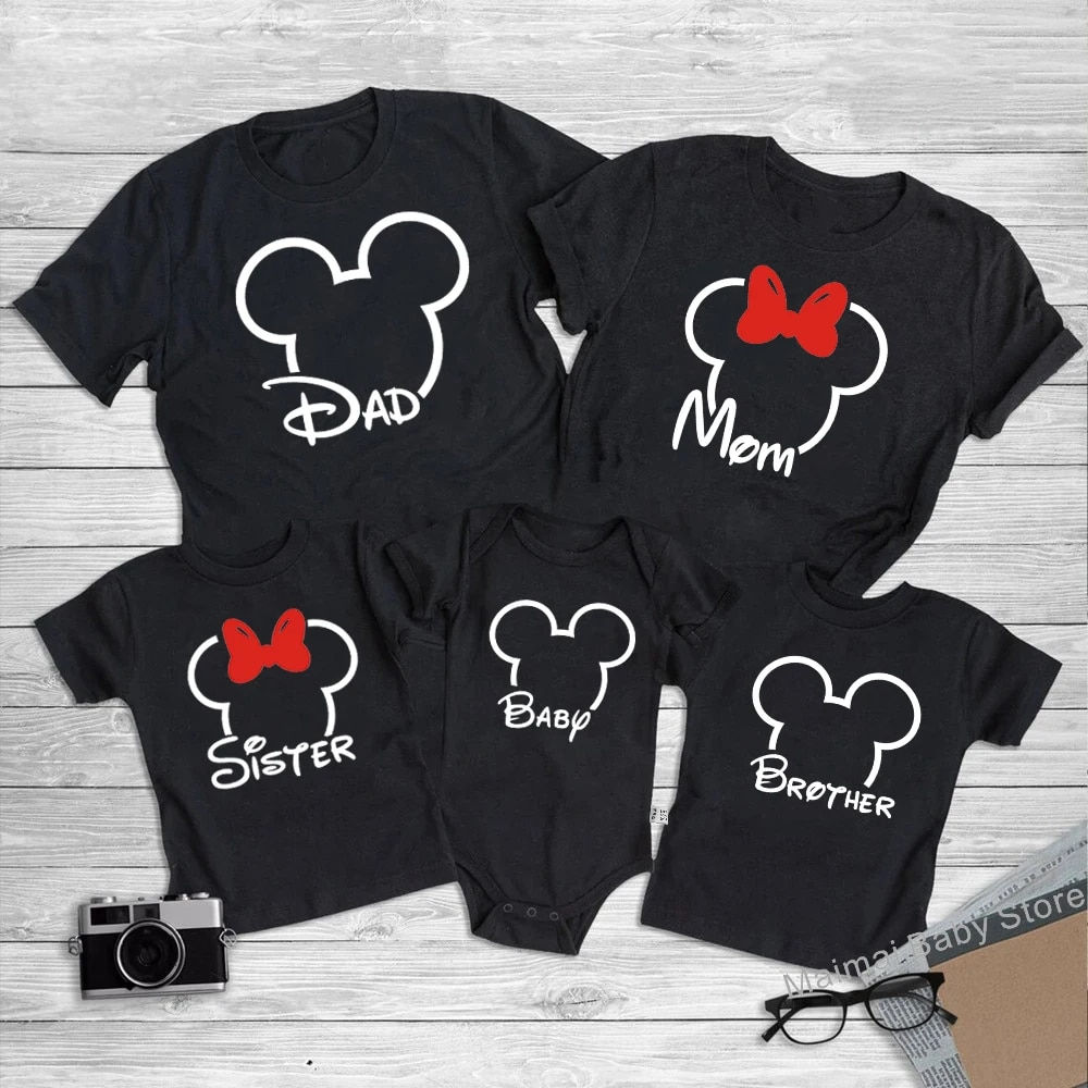 Disney Family Matching T-shirt Mickey and Minnie Head Shirt Cotton Dad Mom Brot