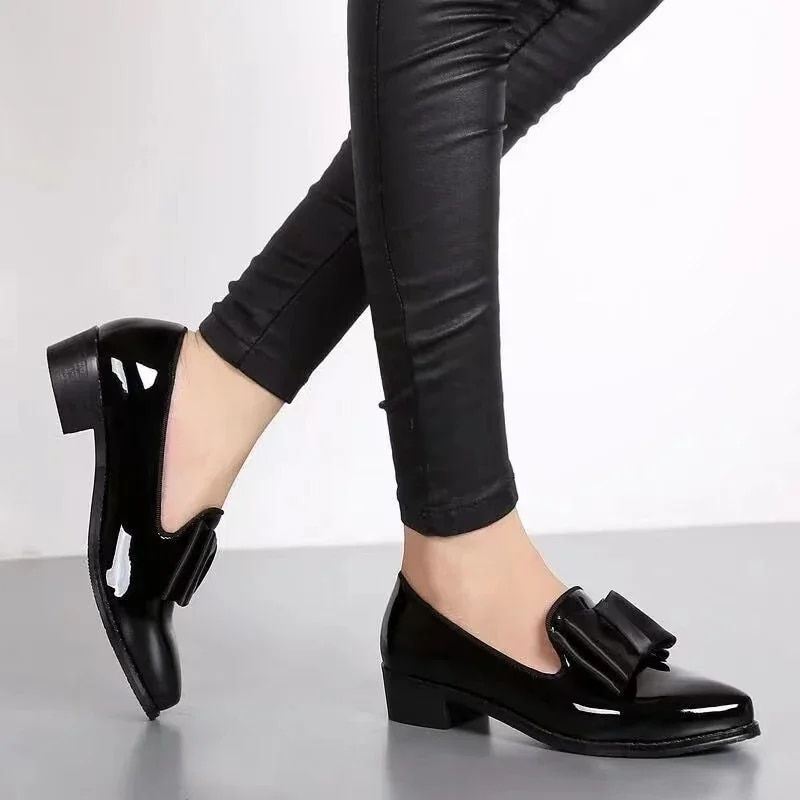 Thumbnail: Bow Women Flats Shoes Patent Leather Ballerina Shoes Low Heels Female Loafers P