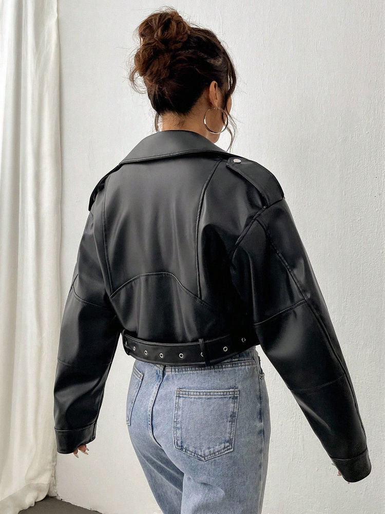 Thumbnail: Fitaylor Spring Autumn Casual Women Lapel Zipper Faux PU Leather Jacket Female 