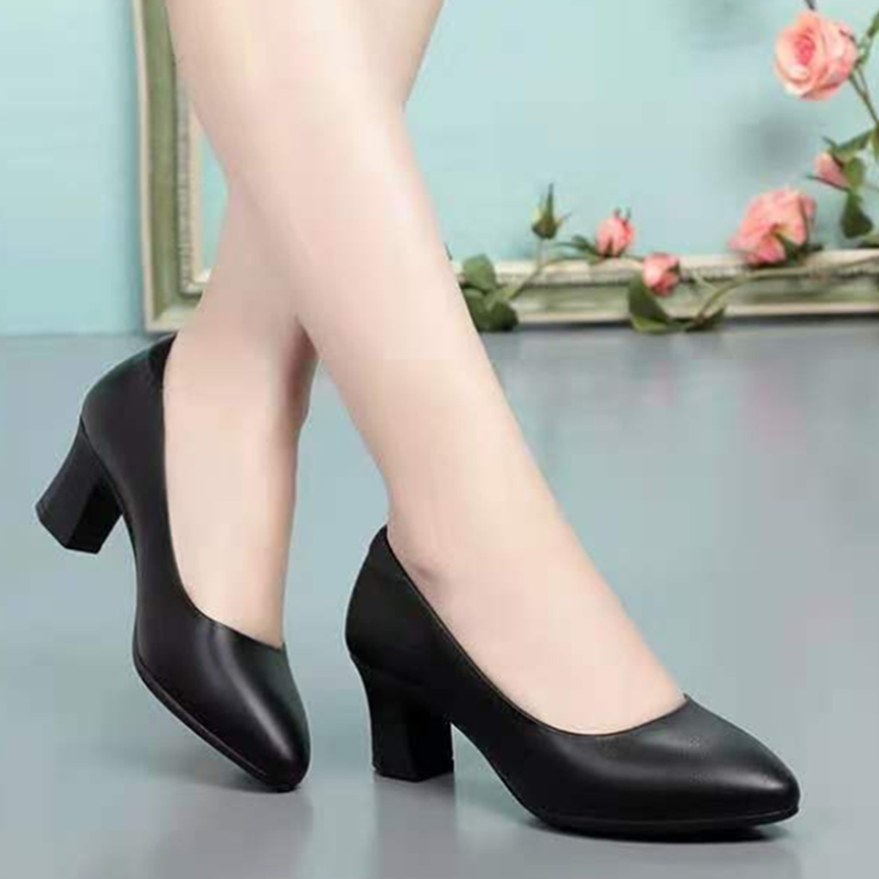 Miniatura: Women Classic Black Pu Leather High Quality Heel Shoes Sapatos Femininas Lady F