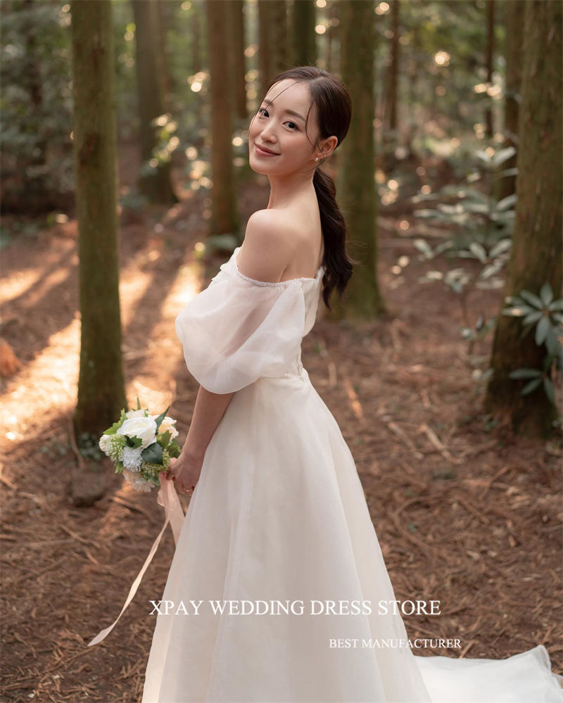 Thumbnail: XPAY Simple A Line Silk Organza Korea Wedding Dresses For Photo shoot Off the S