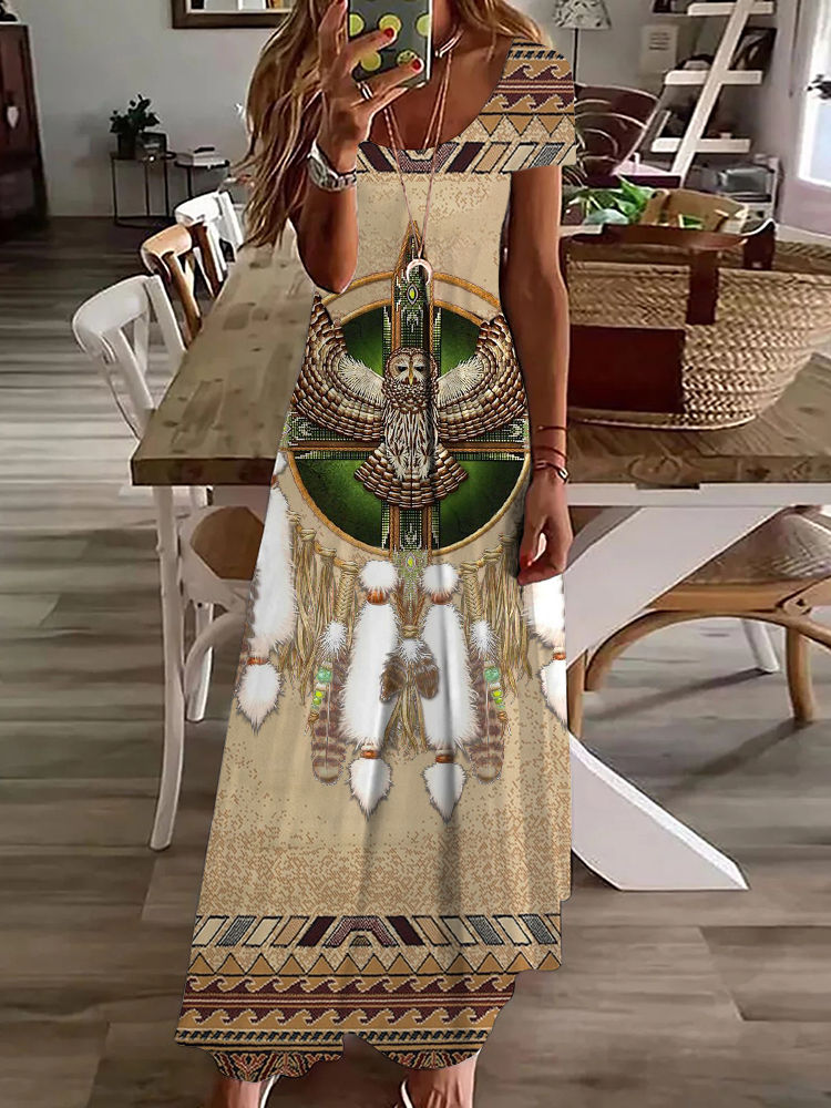Thumbnail: Vintage Ethnic Print Women's Dress Summer Daily Casual Long Dress Holiday Party