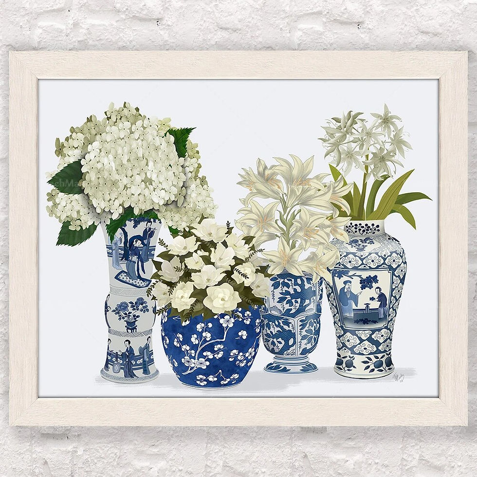 Thumbnail: Chinoiserie art Blue and white china Botanical decor Chinese vases Hamptons sty