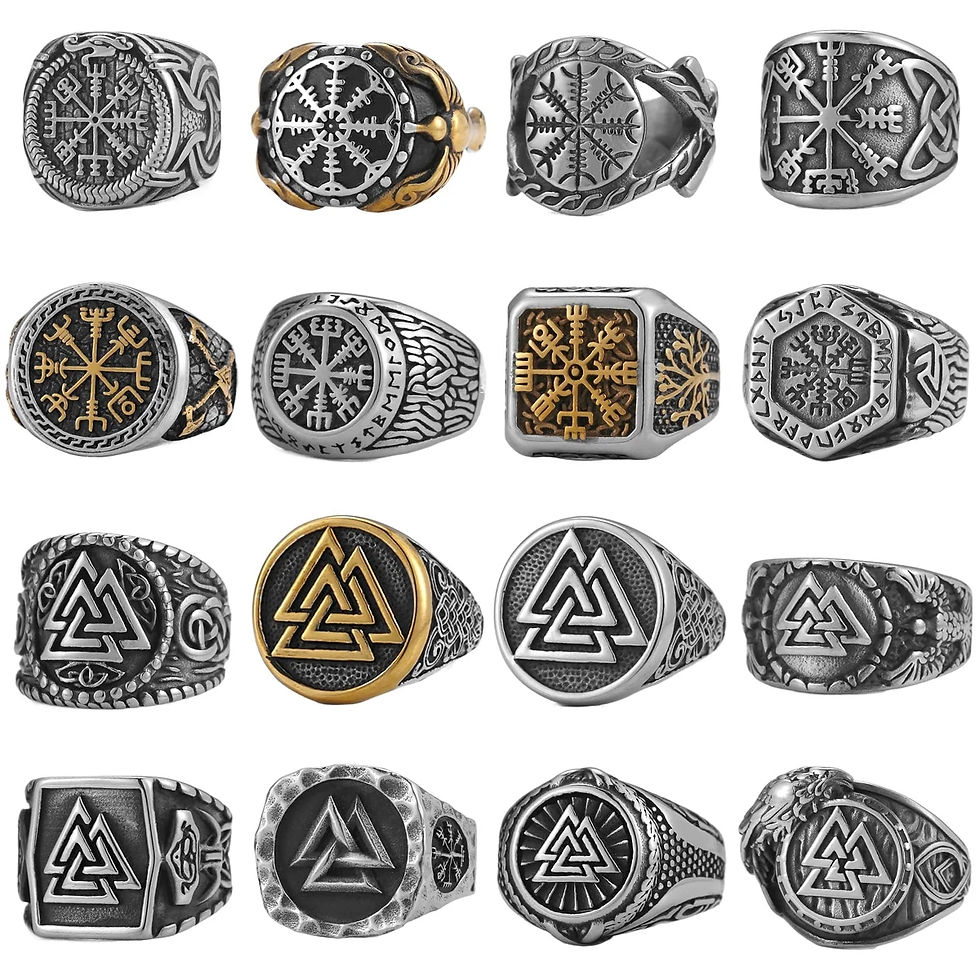Thumbnail: Vintage Stainless Steel Viking Amulet Ring Norse Compass Runes Men and Women Ri