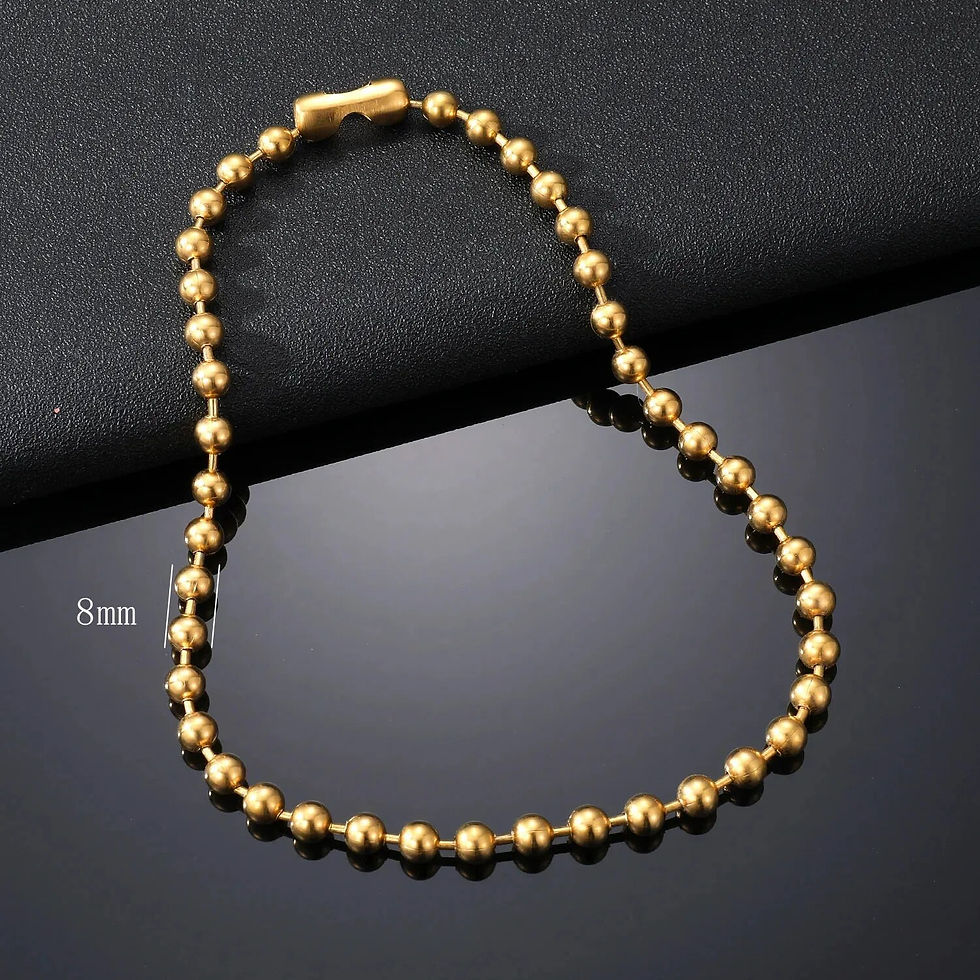 Thumbnail: 3/6/8mm Stainless Steel Ball Bead Necklaces For Women Men Gold/Silver Color Met