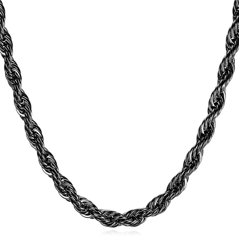 Thumbnail: U7 Thick Stainless Steel Twisted Rope Chain Necklace For Men Gold Color Hippie