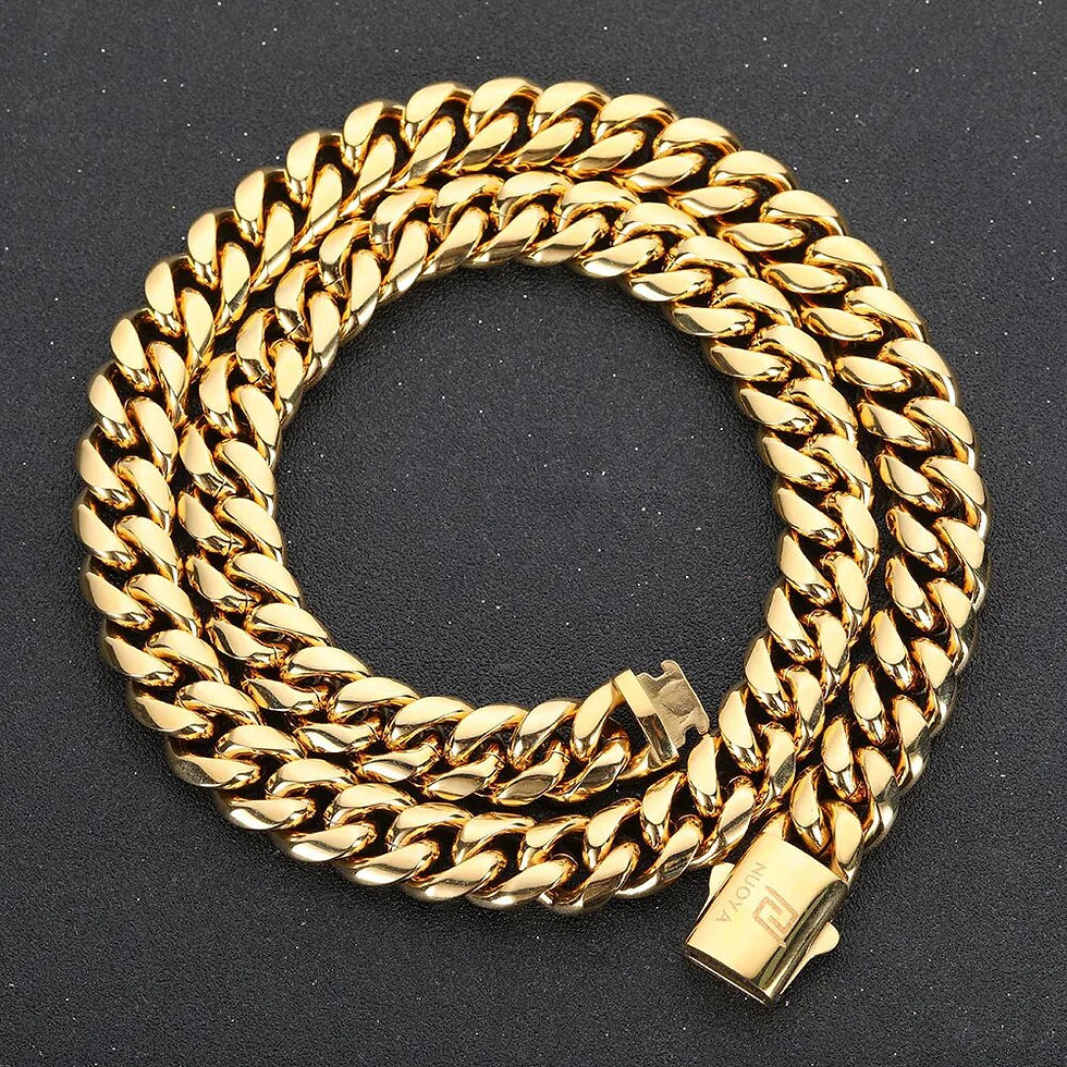 Thumbnail: Hip Hop 18k Gold PVD Plated Stainless Steel Necklace Snap Clasp Men Miami Cuban
