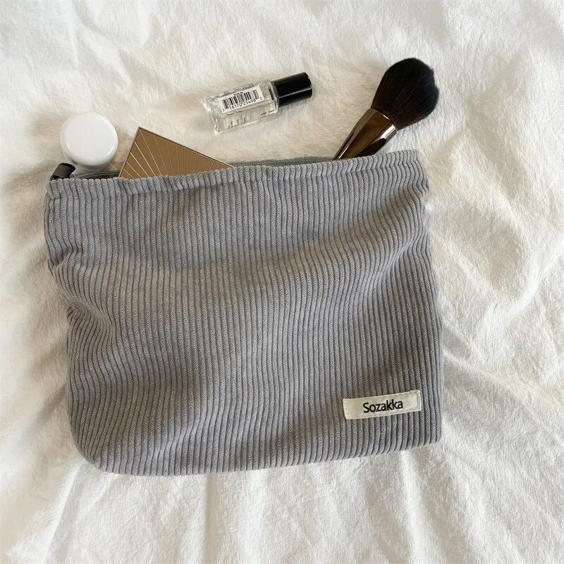 Thumbnail: Corduroy Travel Cosmetic Bag Portable Makeup Storage Bag Purses Women Large Cap