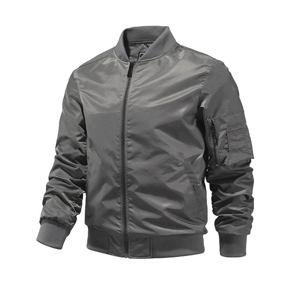 Solid Color Bomber Jacket Men Fashion Aviator Baseball Jacket New In Outerwears