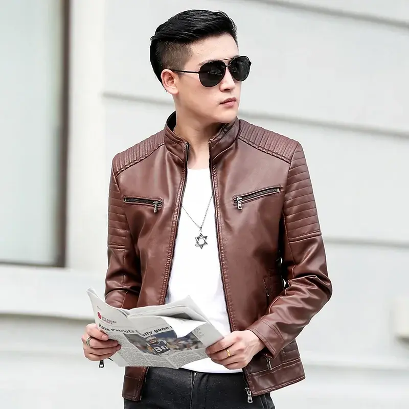 Μικρογραφία: Original Embroidered Men Clothing Men's Leather Jacket Fashion High-Quality Det