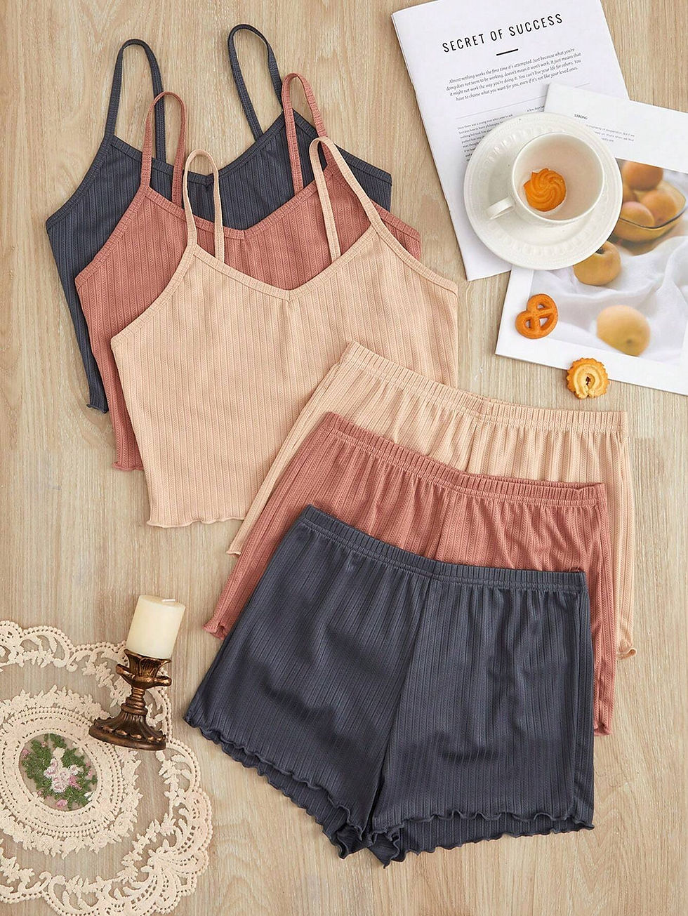 Miniatura: 3pcs Lettuce Trim Cami Top & 3pcs Shorts Lounge Set
