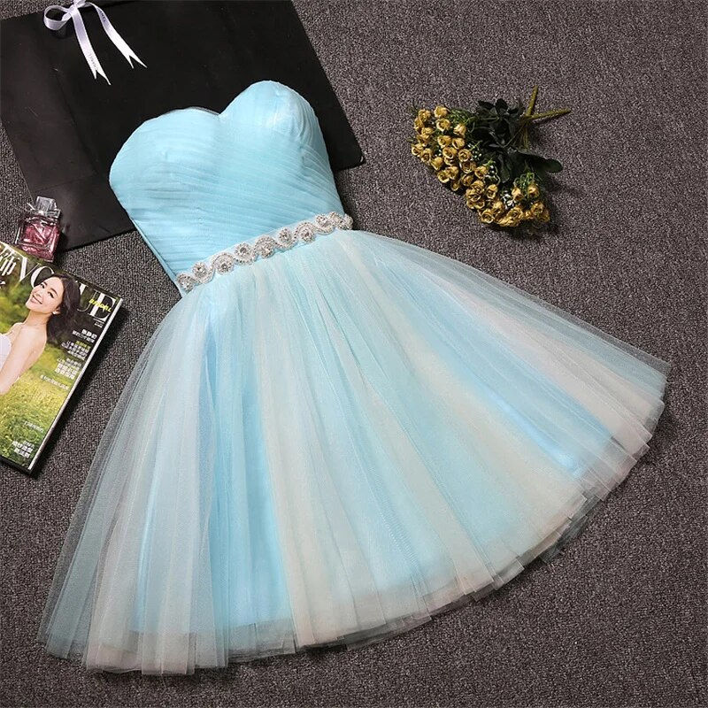 Miniatiūra: Sweet Memory Clothes Pink White Red Blue Champagne Wedding Dress Women Short Pr