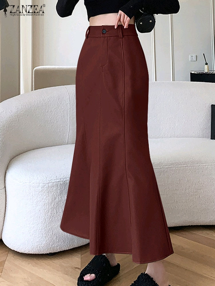 Thumbnail: ZANZEA Long Skirt Leather Skirt Fashion High Waist Skirt Women PU Office Lady S