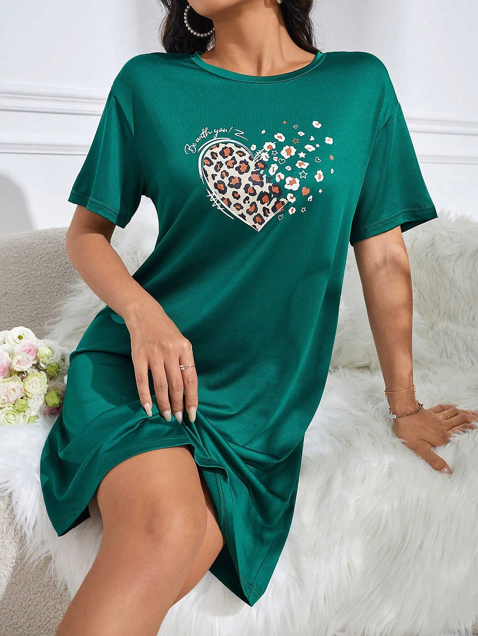 Miniatúra: Women's Letter & Leopard Print Pajama Night Dress