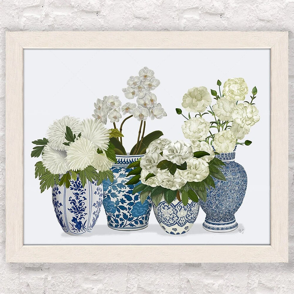 Thumbnail: Chinoiserie art Blue and white china Botanical decor Chinese vases Hamptons sty