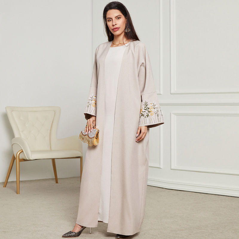 Miniatura: New Arrival Front Open Abaya Women Kimono Muslim Women's Dresses Flowers Embroi