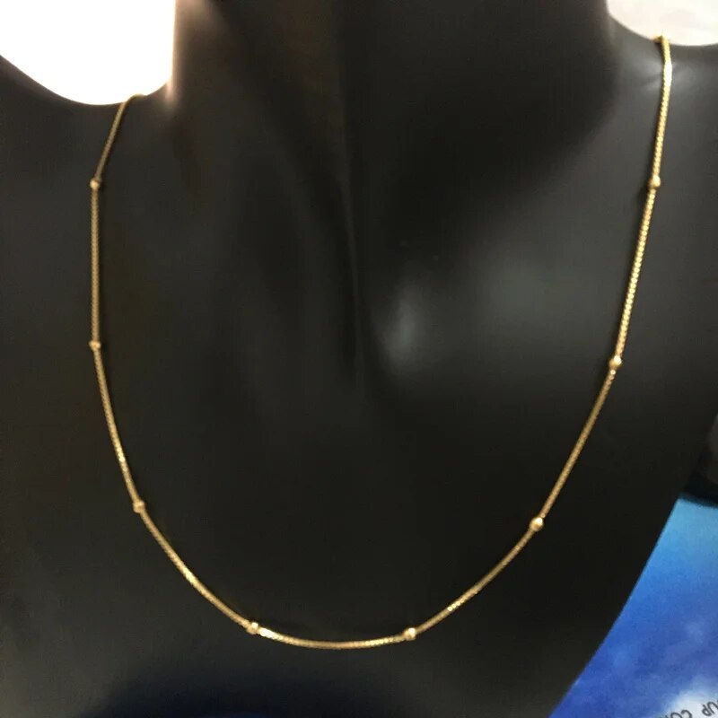 Minijatura: New Genuine 24K Gold Necklace Plating Gold 45CM Box Chain Beaded Necklace Short