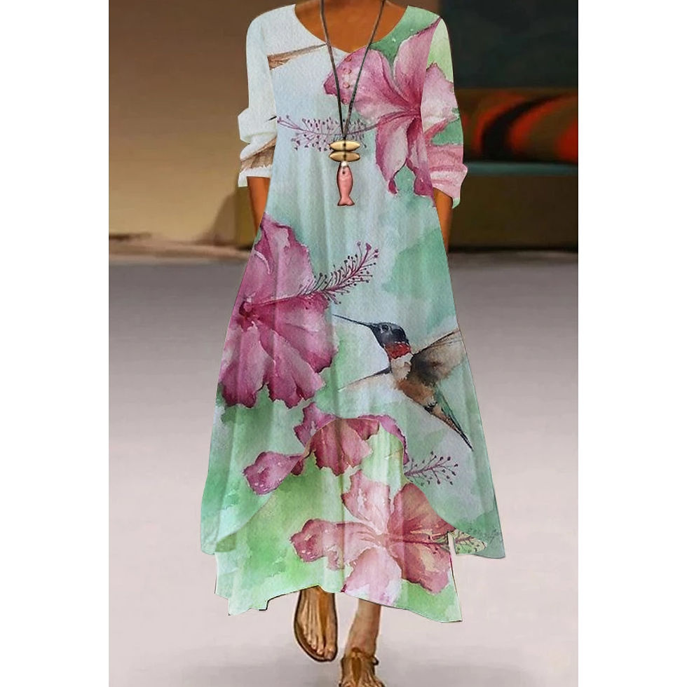 Thumbnail: Bohemian Square Neck Loose Grace Party Dress 3D Printing Women's Fashion Long S