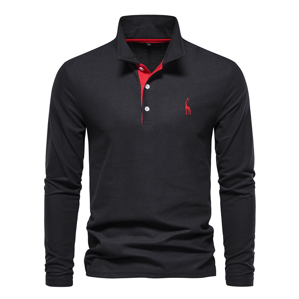 Thumbnail: AIOPESON Deer Embroidery Men's Polo Shirts Solid Color Long Sleeve Polo Shirts 