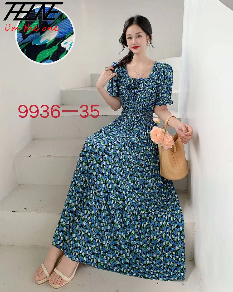 Thumbnail: Chic Elegant Dress Woman Maxi Long Print Indian Clothing Floral Cotton Linen Vi