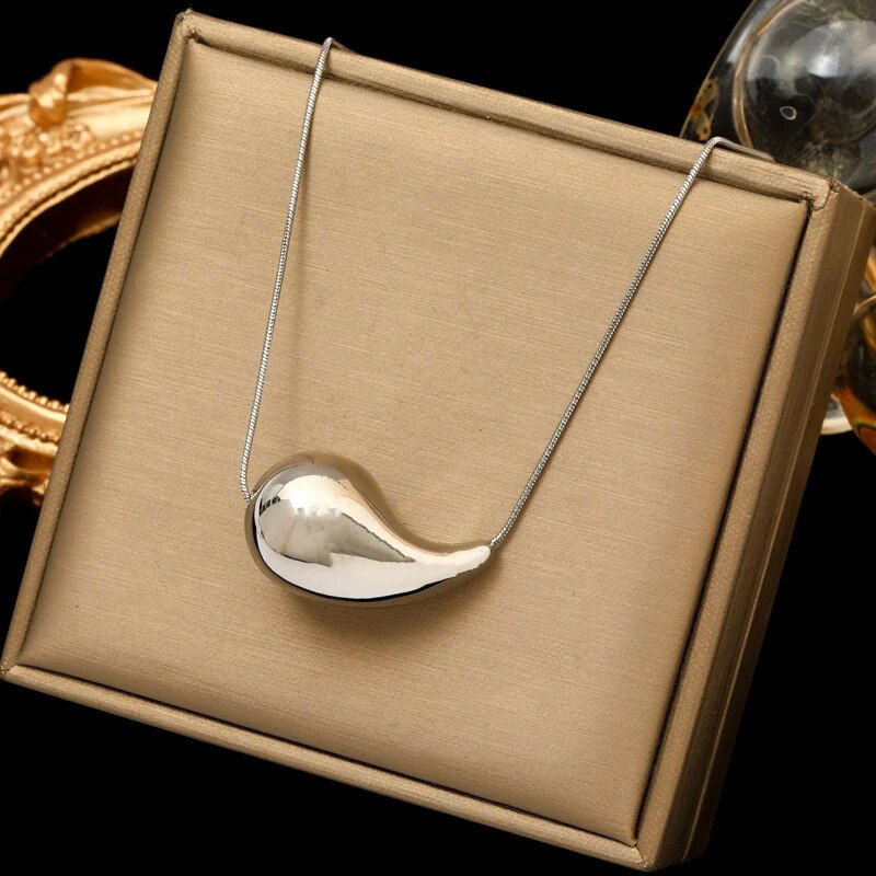 Thumbnail: EILIECK 316L Stainless Steel Gold Color Water Drops Necklace Earrings Trendy Fo