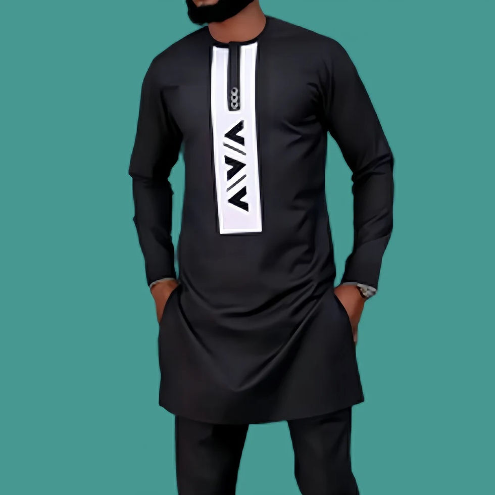 Sīktēls: Set men's traditional African men's set, fashionable casual slim white 2-piece 