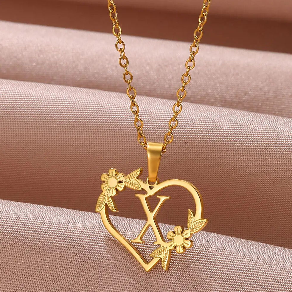 Thumbnail: Gold Color Dainty Flower Initials Necklace Women Girl Stainless Steel Heart Let