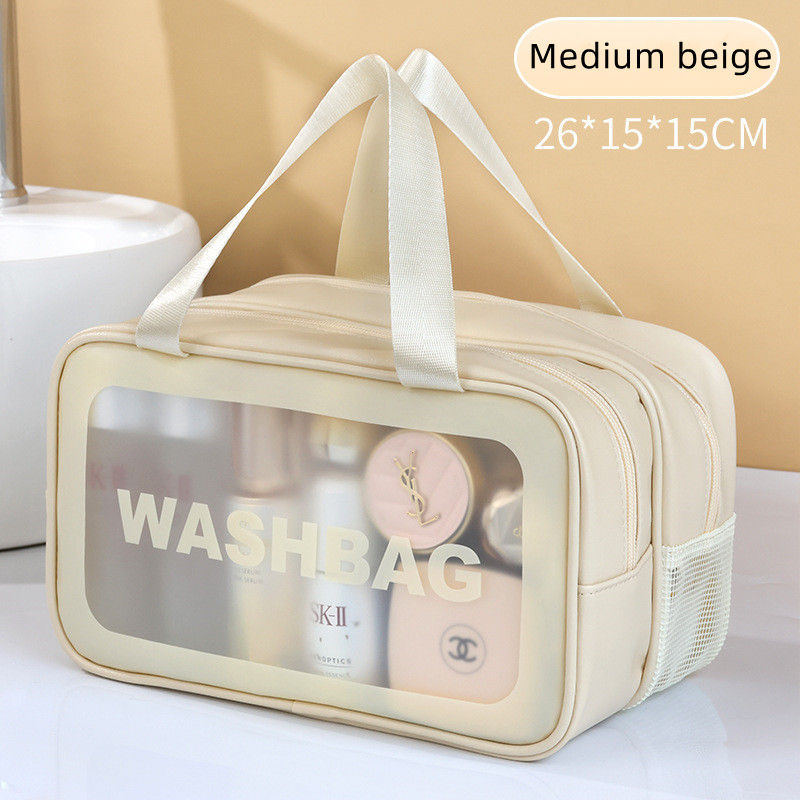 Μικρογραφία: Dry-wet separation double transparent PU makeup bag portable washing bag cosmet