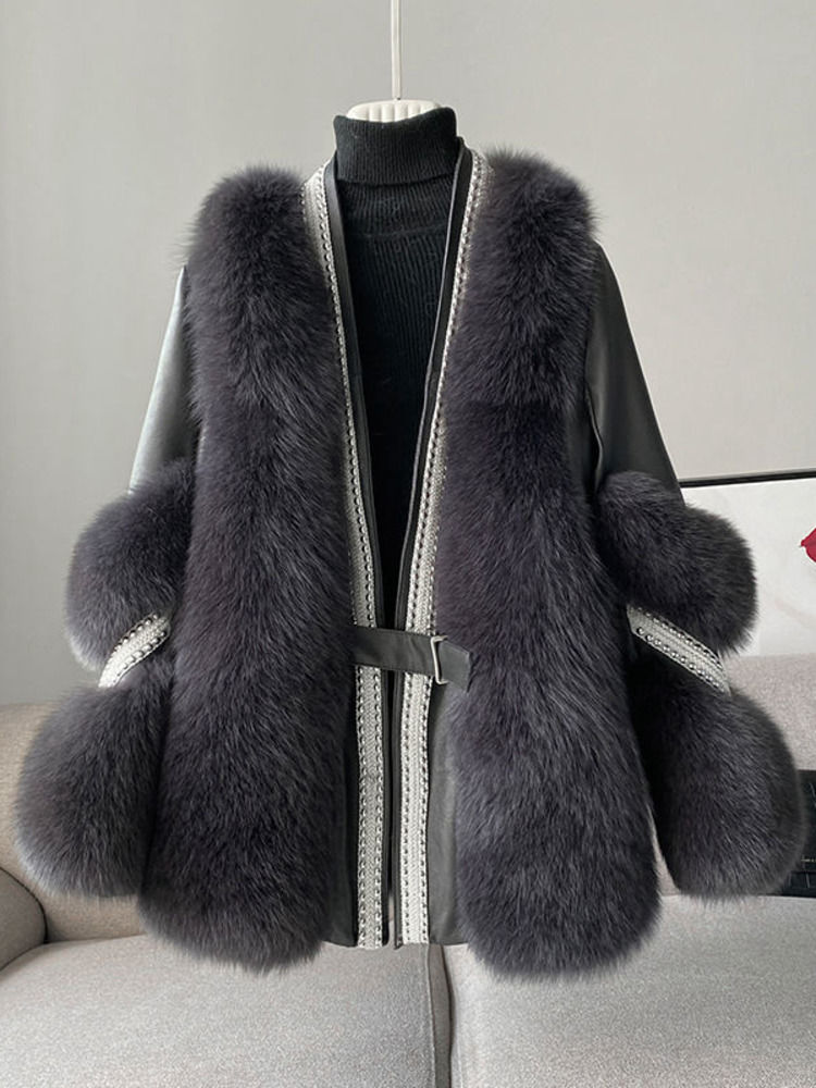 Miniaturebillede: DEAT Fashion Temperament Thickened Fur Coat Cardigan Women Top-Quality Leather 