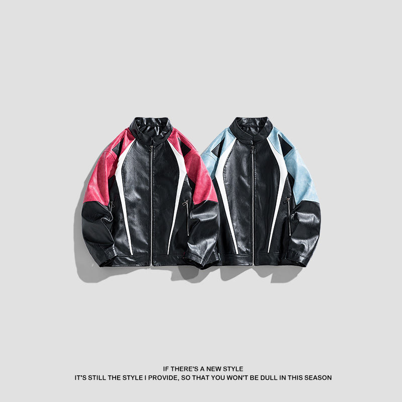 Thumbnail: Motorcycle Jacket Men's Patchwork Leather Coat Autumn Winter High Quality Men R