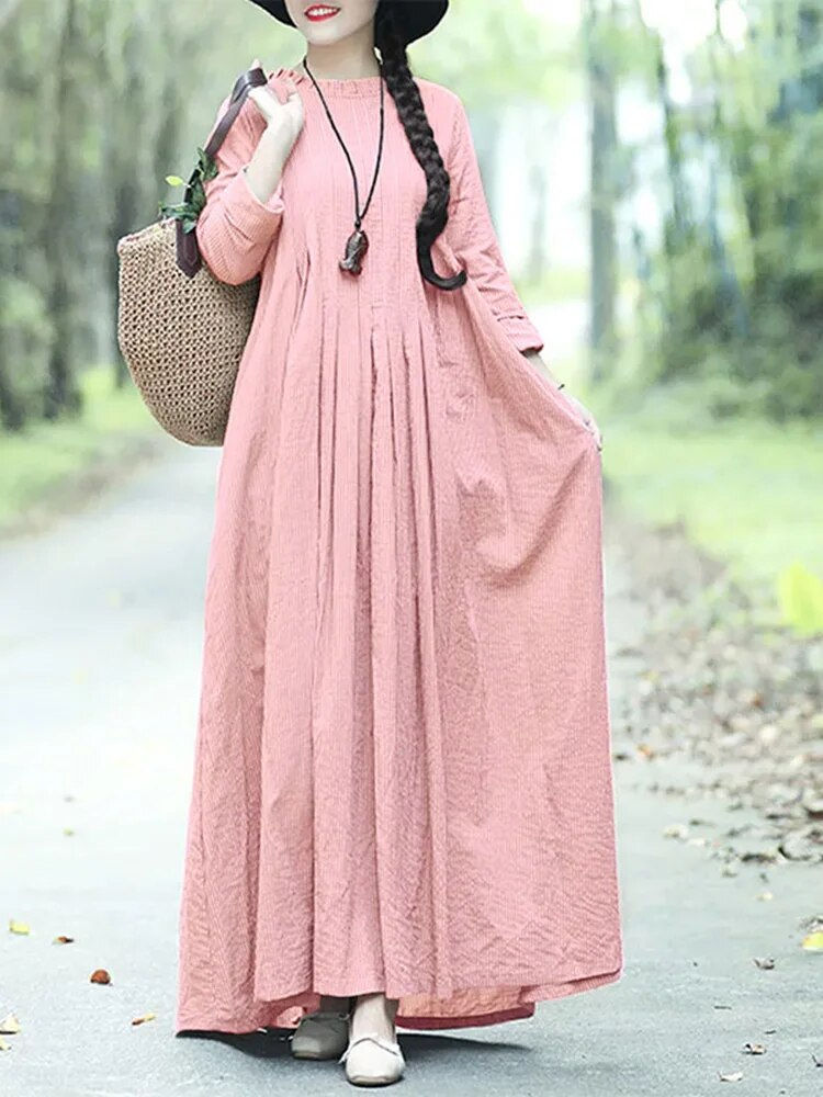 Thumbnail: ZANZEA Elegant Ruffled Maxi Long Dress 2024 Spring Casual Women Swing Pleated D
