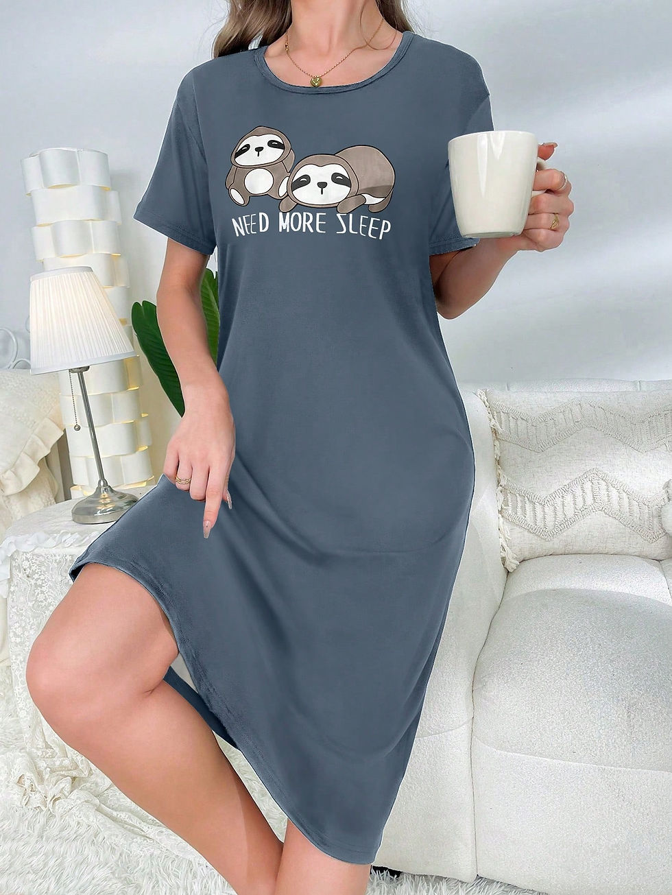 Thumbnail: Cartoon Animal Print Short Sleeve Pajama Night Dress