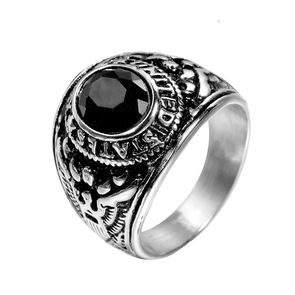 Thumbnail: Gold Color U.S. Air Force Army Engrave Ring For Men Stainless Steel Blue Gem Vi