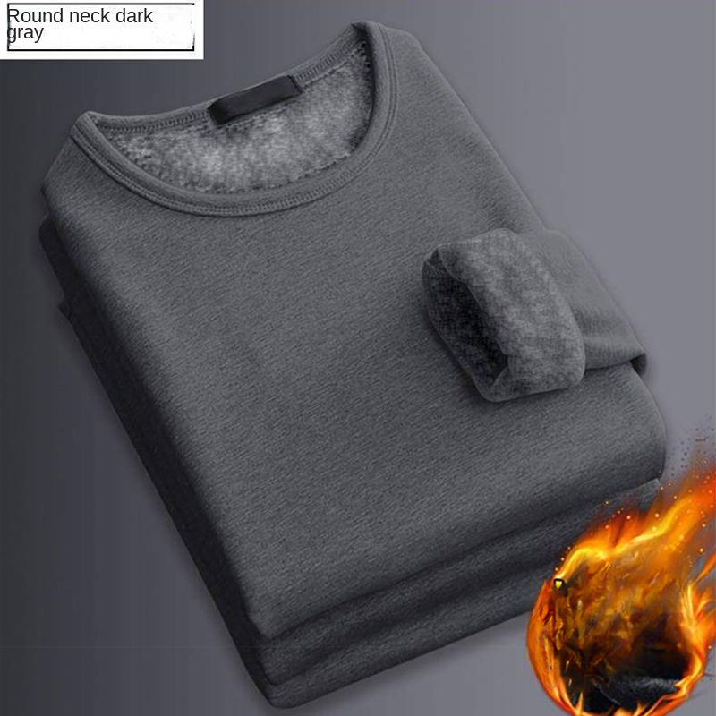 Thumbnail: Winter  Men's Long-sleeved Thermal Underwer T-Shirt Fleece Bottoming Shirt Roun