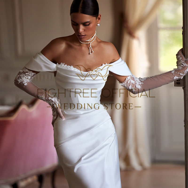 Thumbnail: Eightree White Mermaid Wedding Dresses Off The Shoulder Lace Bridal Dress Elega