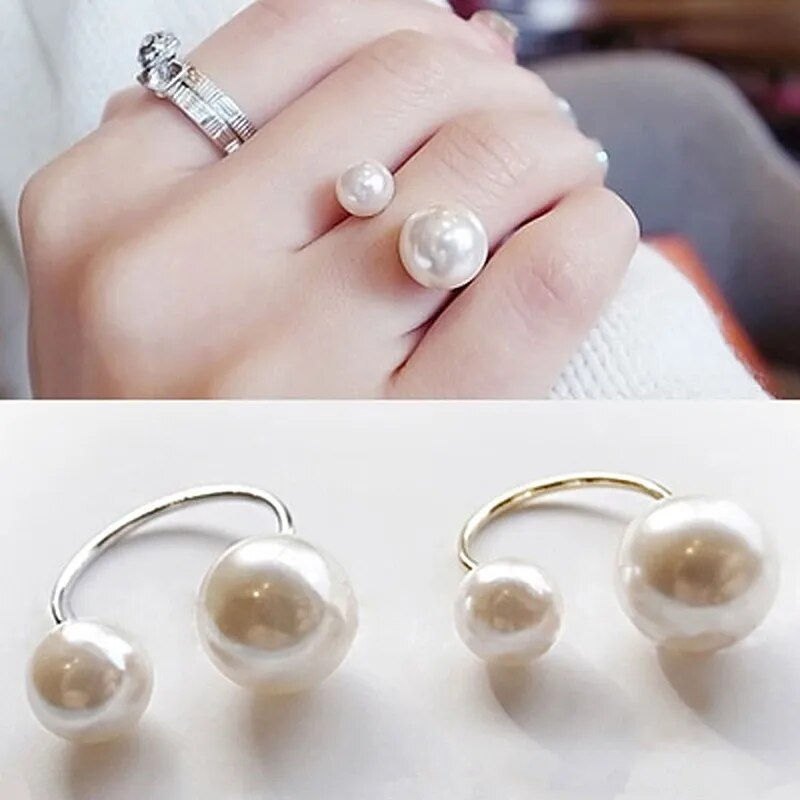 Miniatura: G293 Fashion Mujer Anneau Anel Simulated Pearl Adjustable Open Rings for Women