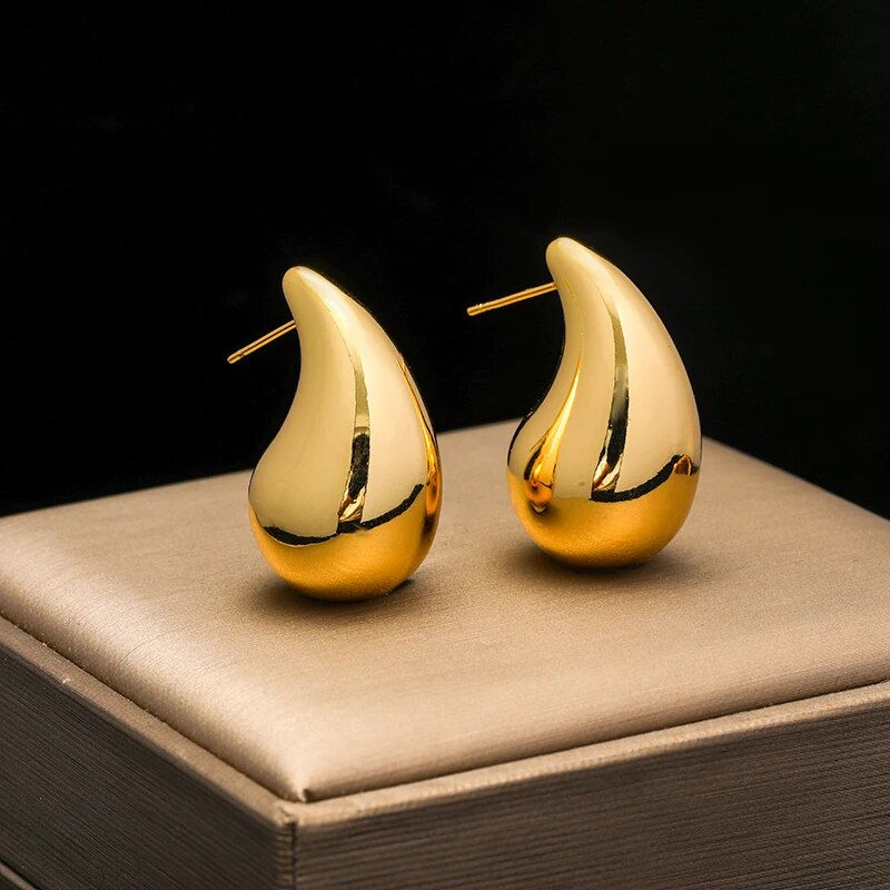 Thumbnail: EILIECK 316L Stainless Steel Gold Color Water Drops Necklace Earrings Trendy Fo